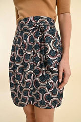 Molly Bracken Geometric Fan Print Wrap‎ Tulip Skirt Navy Blue Teal Coral NEW Photo 0