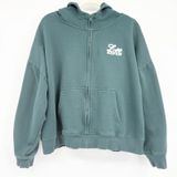 PINK Victorias Secret Womens Love Aspen Graphic Ski‎ Zip Up Hoodie Size XL Teal Photo 0