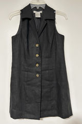 Plaza South Petite Black 100% Linen Sleeveless Button Front Collared Dress 6P Photo 0