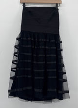Vera Wang Black Illusion Stripe Strapless Tulle Ribbon‎ Cocktail Midi Dress SZ 6 Photo 0