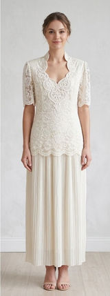 Vintage‎ Scott McClintock Ivory Cream Lace Pleated Dress Evening Gown Size 14 Photo 0