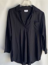 Risen black linen long length collared tunic top shirt blouse cover up coastal S Photo 0
