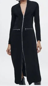 Nwt $139 Zara Zipper Midi Dress Zw Collection Black, Us Size L Photo 0