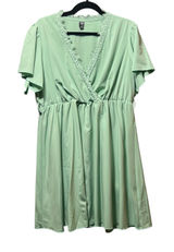 SHEIN Curve Mint Green Lace Trim V-Neck Empire Waist Flutter‎ Sleeve Dress 1XL Photo 0