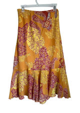 Y2K Orange Paisley Boho Midi Skirt Tiered Vintage‎ Festival Size L Photo 0