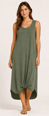 Aerie Tank Dress Women XXS Olive Green Linen Blend Midi High Low Athleisure Photo 0