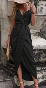 Womens Black Satin Cami Dress Photo 0