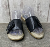 Womens Black Slide On Sandals Size 7 With Flower Rhinestone Detail Open Toe Photo 0