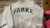 Grey Parke crewneck sweatshirt with navy lettering Size S/M Classic grey + denim Photo 0