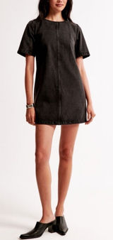 Abercrombie & Fitch Washed Black Denim Mini Shift Dress Short‎ Sleeve Small NEW Photo 0
