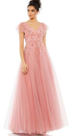 NEW Mac Duggal 11224 - Pink V-Neck‎ A-Line Prom Gown Maxi Dress Size 8 Photo 0