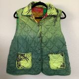 Reversible Green Multicolor Colorful‎ Patchwork Quilted Artsy Goblincore Vest L Photo 0
