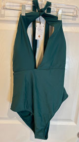 Shade & Shore Halter Plunge One Piece Swimsuit Green Womens Medium‎ M 8-10 New Photo 0