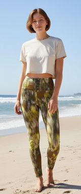 Aerie OFFLINE Real Me High Rise 7/8 Leggings Green Yellow Abstract‎ Print Photo 0