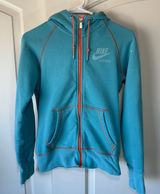 Vintage‎ Nike Sportswear Full Zip Hoodie Turquoise Orange Trim Dolphins Small Photo 0