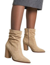 Vince Camuto Orethana Beige Suede Slouchy Pointed Toe Block Heel Boots 7.5M Photo 0