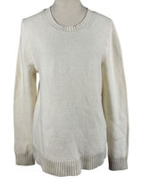 New J. Crew Cream Textured Knit Merino Wool Blend Sweater Womens Large Neutral‎ Photo 0