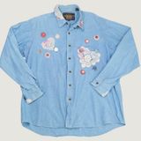 Vintage Chaps Ralph Lauren Denim Shirt XL Custom Handmade Lace Cottagecore‎ DIY Photo 0