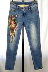 Donoratico Embroidered Jeans Womens M Blue Skinny Stretch Floral Graphic Artsy Photo 0