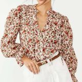 Free People Meant to Be Vintage Floral Boho Romantic Long Sleeve Blouse L Photo 0