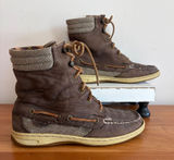 Sperry Top-Sider Brown Leather Canvas Plaid Lined Mid Calf Boots Size 7M Photo 0