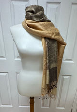 Gold and Black Paisley Pashmina Shawl With Fringes - 71" x 28"‎ - NEW In Bag. Photo 0
