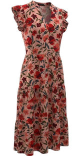 PrettyGarden Floral Dress Sz L Midi Tiered Flutter Sleeve Pockets Boho Summer Photo 0