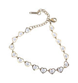 Bracelet Womens Heart Link Gold White Enamel‎ Dainty 7-9in Photo 0