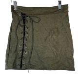 Y2K Vestidos Olive Green Mini Skirt Faux Suede Lace Up‎ M Goblincore Festival Photo 0