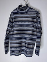 vintage eddie‎ bauer Medium Blue Fair Isle Mock Neck Lambswool Sweater Photo 0