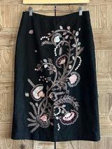 Richard Malcolm Womens Black Midi Embroidered Linen Skirt Size 10 Bohochic Photo 0