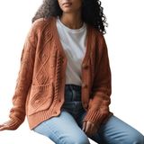 Sincerely Jules Rust Orange Cable‎ Knit Cardigan Sweater Women's Size Small NWOT Photo 0