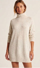 Abercrombie Cream Speckled Nep Knit Turtleneck Sweater Dress Womens Size Large L Photo 0