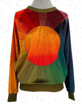 Aviator Nation Sweatshirt Rainbow Sunburst Velvet Crew Pullover Retro Size XS Photo 0