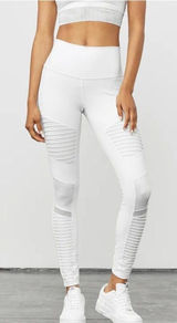 ALO Yoga White High-Waist Moto Ribbed Leggings Photo 0