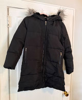 Be Boundless‎ Womens Black Faux Fur Trim Hooded Puffer Parka Jacket Size Large Photo 0