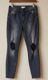 Good American Always Fits Black Distressed Skinny Jeans 6-12 Photo 0