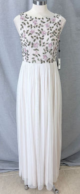 NWT Adrianna Papell Ivory Floral Beaded Sequin‎ Maxi Dress Size 6 Garden Party Photo 0