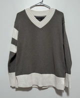 Alp N Rock Otto V-Neck Color Block Taupe Cream Cotton Blend Sweater Size Small‎ Photo 0