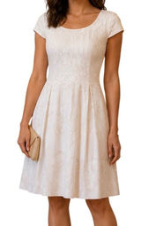 Cremieux Size 12 Fit & Flare Cocktail‎ Dress White Lace Overlay Cap Sleeve Photo 0