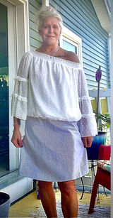 Ann Taylor Blue and White 100% cotton seersucker fit in flare skirt Photo 0