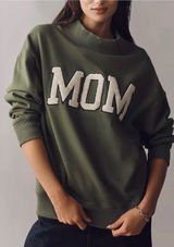 Anthropologie oversized Green MOM Chenille Patch Mock Neck Sweatshirt XS fits M Photo 0