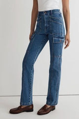 Madewell 90s Straight Cargo Jeans Size 26 Blue Denim High Rise Utility Pockets Photo 0