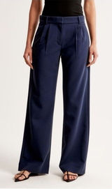 Abercrombie & Fitch Womens Sz 27/4 High Rise Pleated Wide Leg Trousers Navy Blue Photo 0