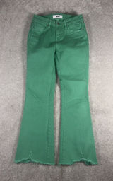 Mica Cropped Flare Jeans Women Size 25 Green Distressed Raw Hem High Rise Boho Photo 0