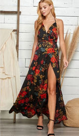 NEW Sweet Lemon Floral Print Halter Neck Maxi Dress Photo 0