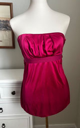 Justsweet Fuchsia Pink Satin‎ Strapless Open Back Cowl Top Y2K Size M Photo 0