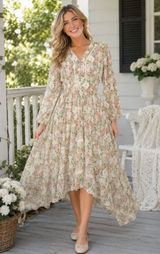 NWT IVY CITY CO Bree Floral Dress Midi Maxi Lace Trims Feminine Romantic Large Photo 0