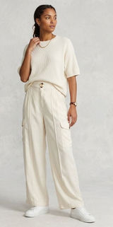 Banana Republic Tencel Wide Leg Cargo Pants Off‎ White High Rise 8 635698-00 Photo 0