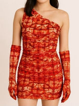 MISCREANTS One-Shoulder Ruched‎ Mini Bodycon Dress Orange Tie-Dye UK 8 / US 4 Photo 0